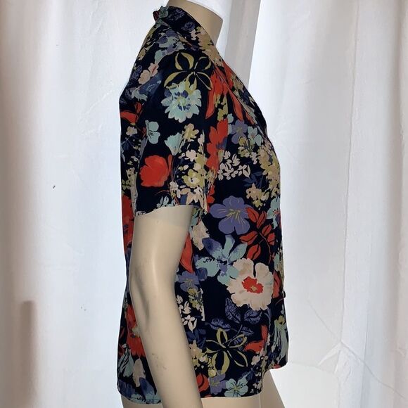 VTG bright tropical Large Floral print button down blouse. Size 8 - Picture 5 of 8